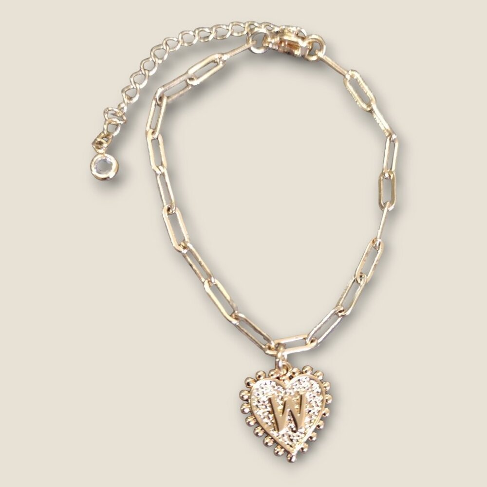 Paperclip Chain Initial W Gold Tone Bracelet - Picture 2 of 3